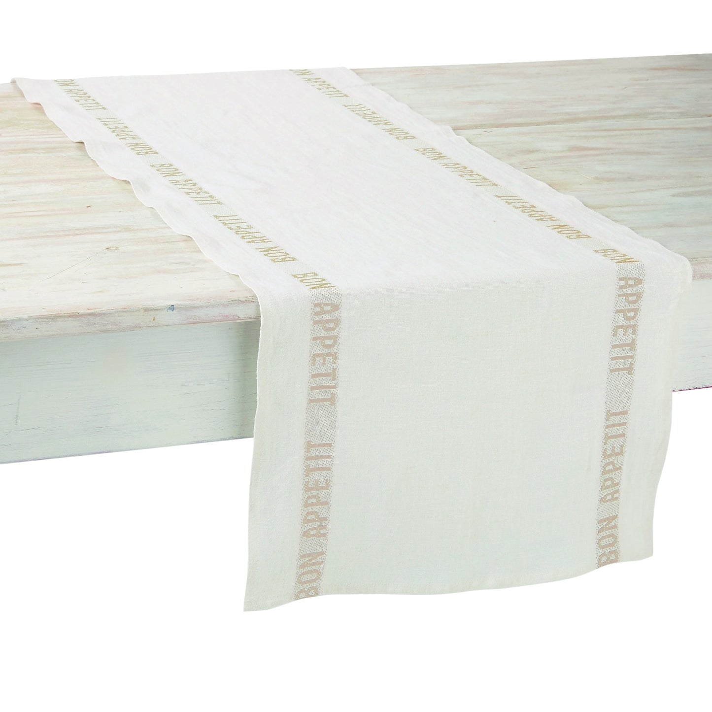 Chemin de table BON APPETIT blanc