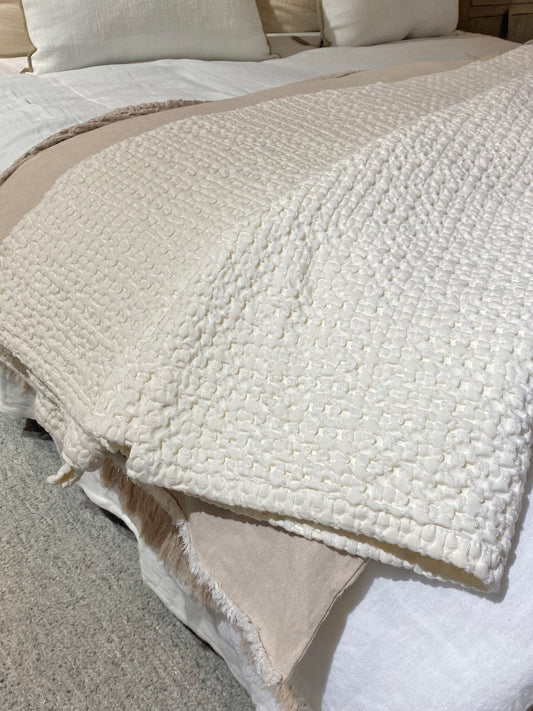 Couvre lit en Nid d’abeille Blanc