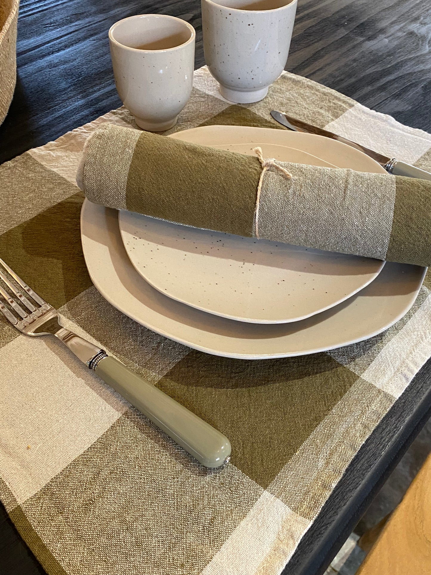Set de table à carreaux Kaki