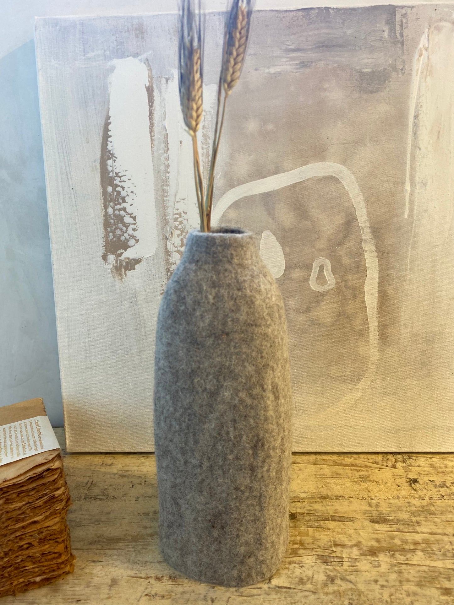 Cache vase Cloche uni gris et naturel